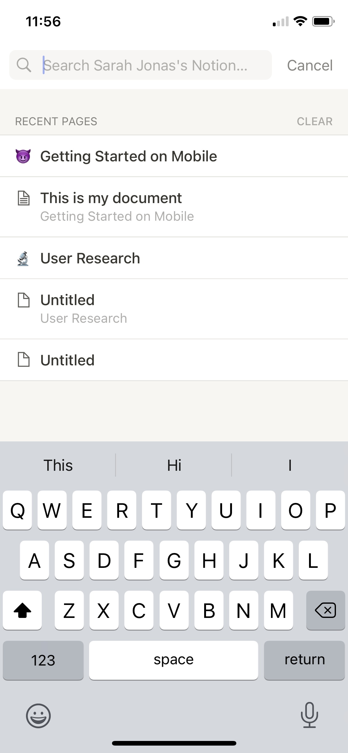 Screenshot of Notion Search