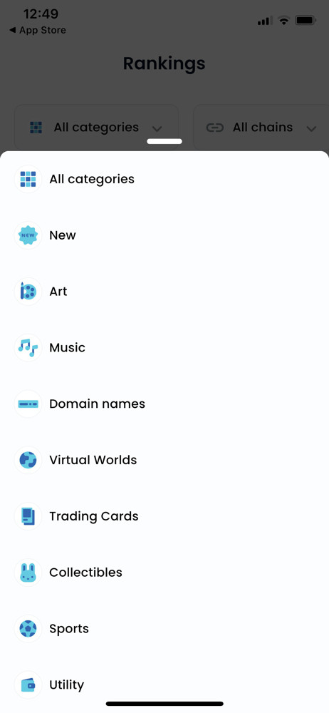 OpenSea Categories screenshot