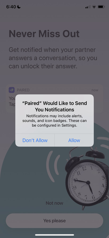 Paired Enable notifications screenshot