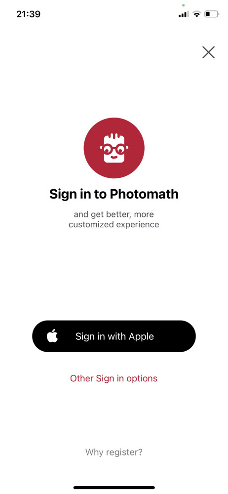 Photomath Sign in screenshot