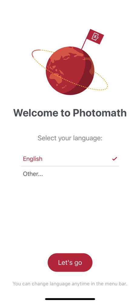 Photomath Select language screenshot