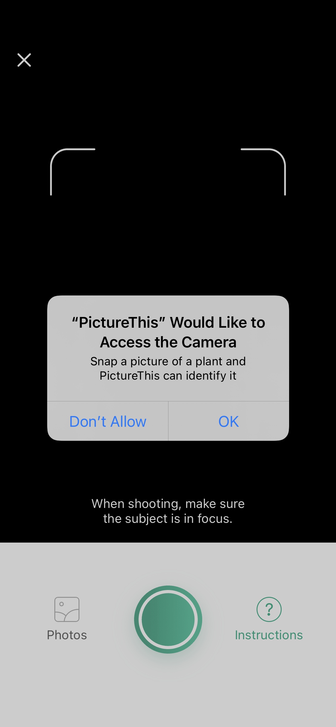 Screenshot of PictureThis - Enable camera