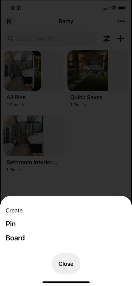 Pinterest Create menu screenshot
