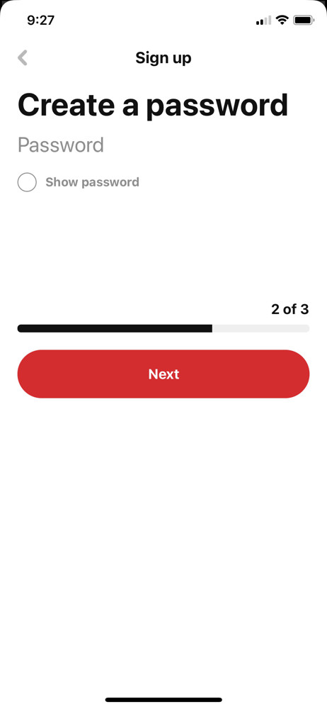 Pinterest Set password screenshot