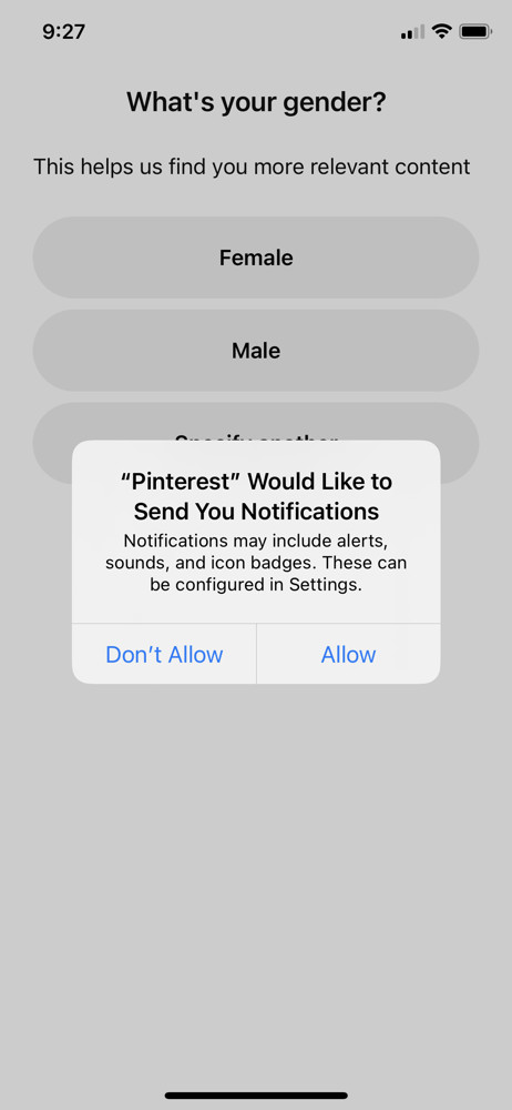 Pinterest Enable notifications screenshot