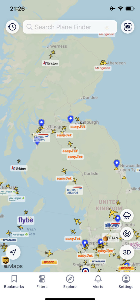 Plane finder Map screenshot