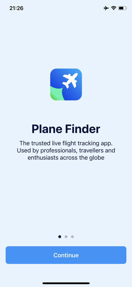 Plane finder Welcome slides screenshot