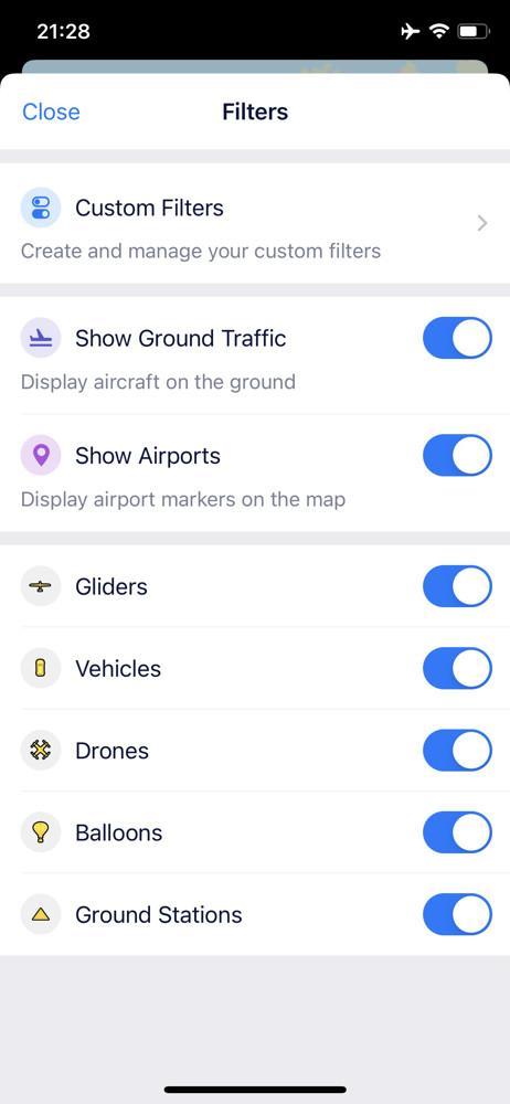 Plane finder Filter screenshot