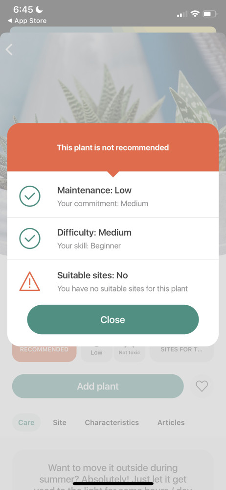 Planta Guide modal screenshot
