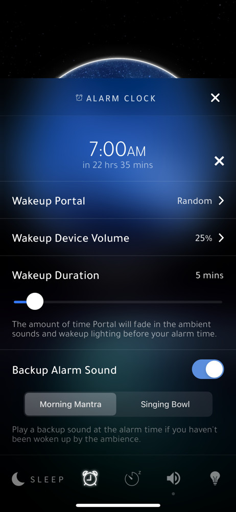 Portal Alarm clock settings screenshot