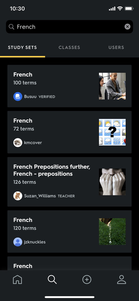 Quizlet Search results screenshot