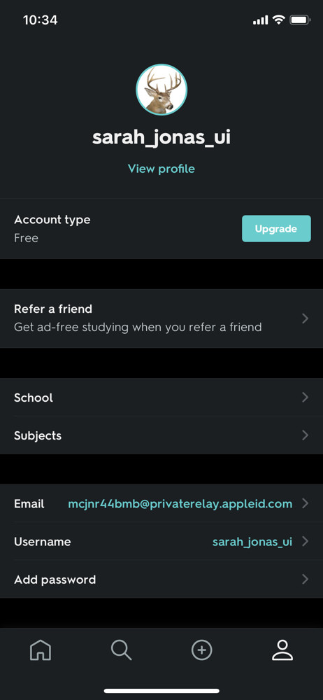 Quizlet Account settings screenshot