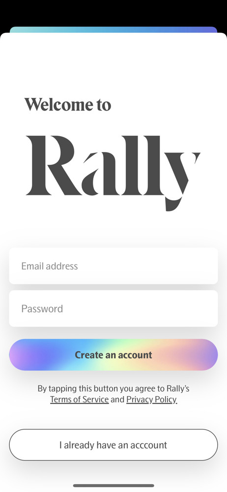 Rally Sign up screenshot
