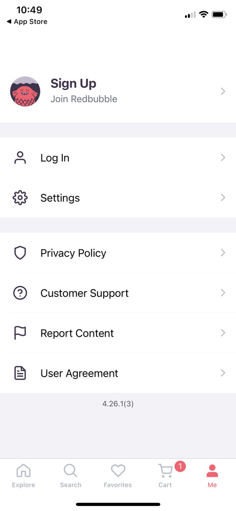 Redbubble Account settings screenshot
