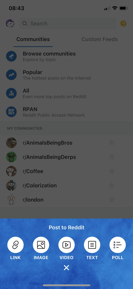 Reddit Compose options screenshot
