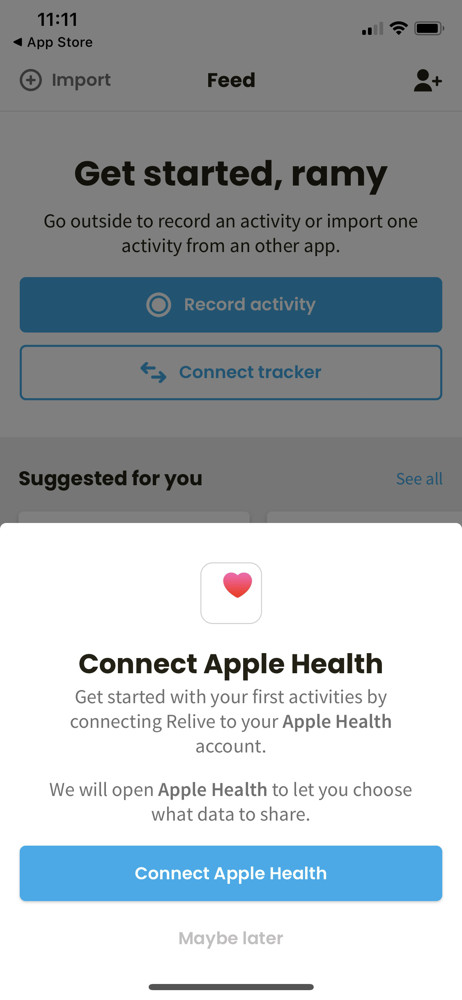 Relive Connect Apple Health screenshot