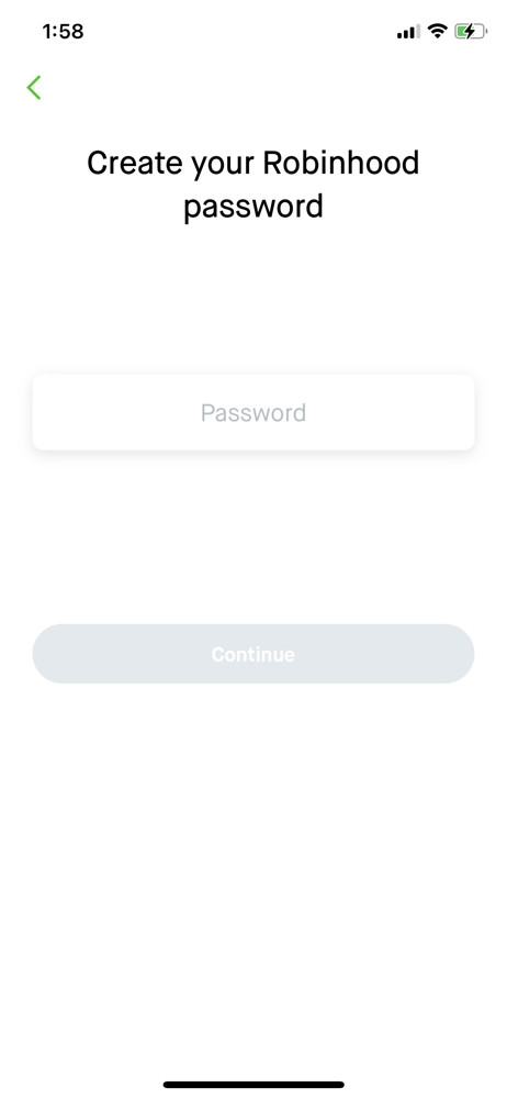 Robinhood Set password screenshot