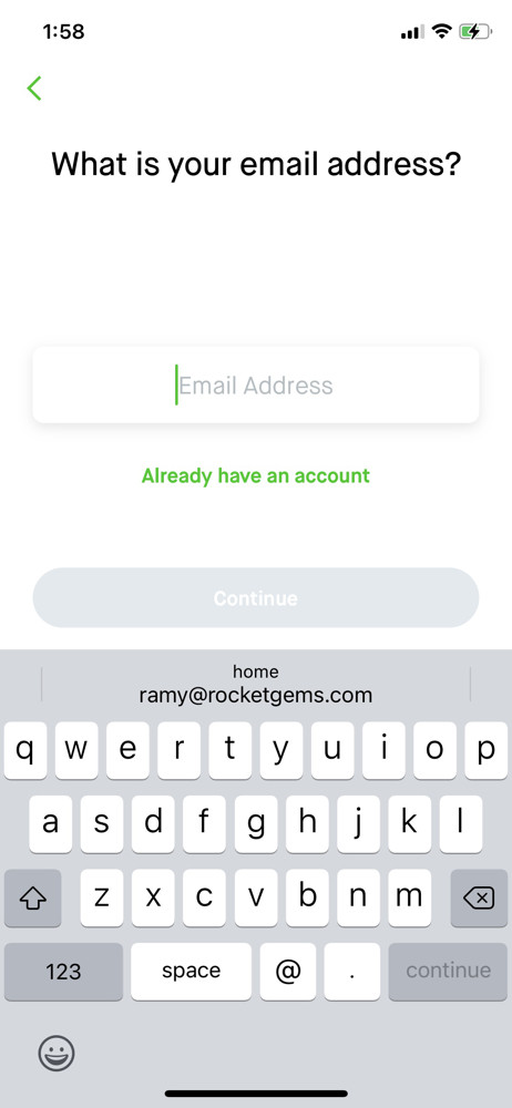 Robinhood Enter email screenshot