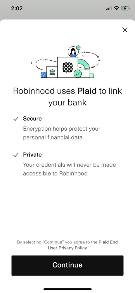 Robinhood Link bank screenshot