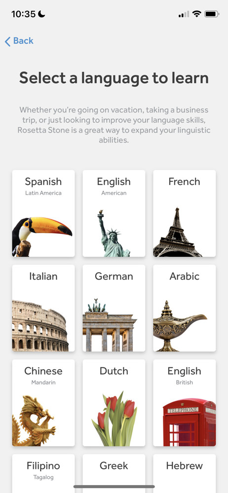 Rosetta Stone Select language screenshot