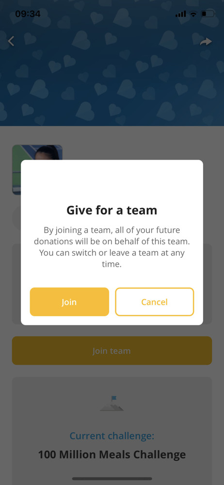 ShareTheMeal Join team screenshot