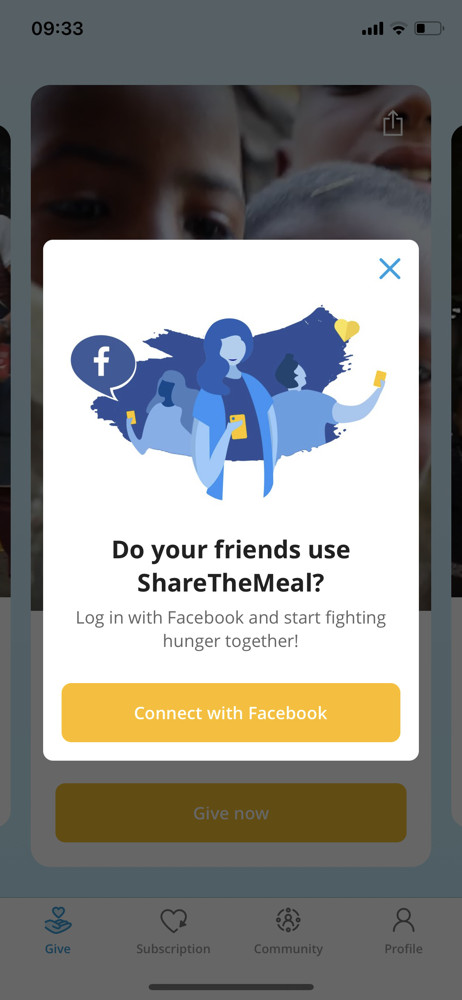 ShareTheMeal Connect with Facebook screenshot