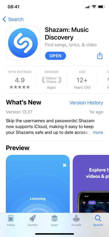 Shazam App store listing screenshot