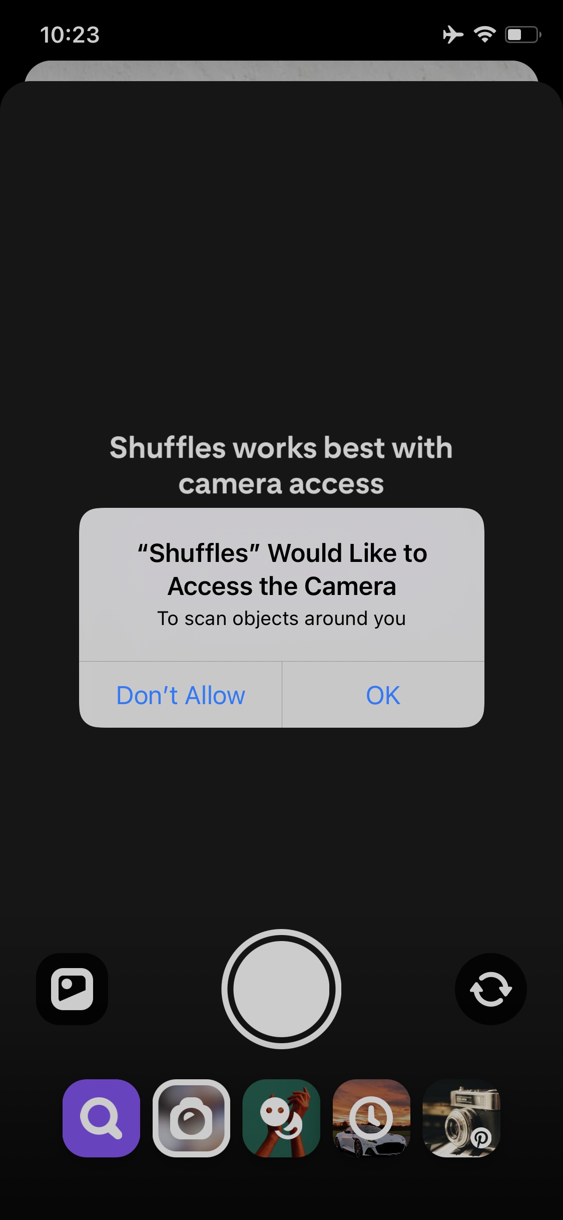 Screenshot of Shuffles - Enable camera