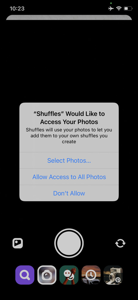 Shuffles Enable photo access screenshot