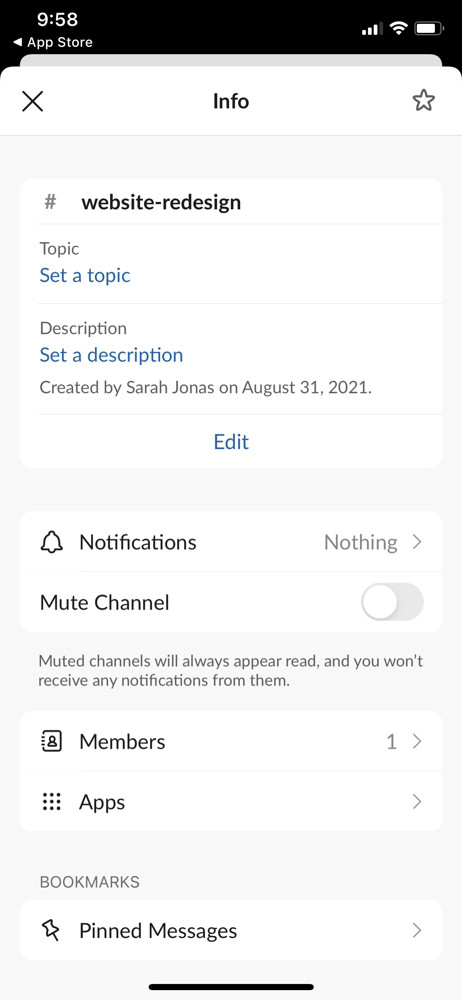 Slack Channel settings screenshot