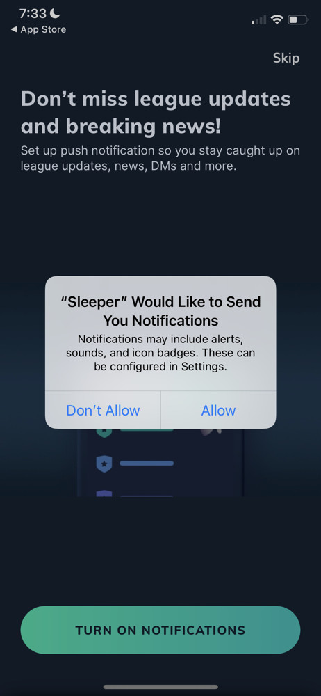 Sleeper Enable notifications screenshot