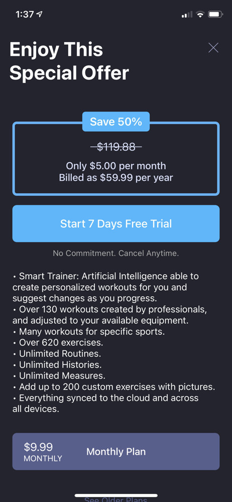 SmartGym Start trial screenshot
