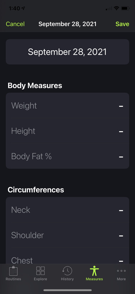 SmartGym Add measurement screenshot