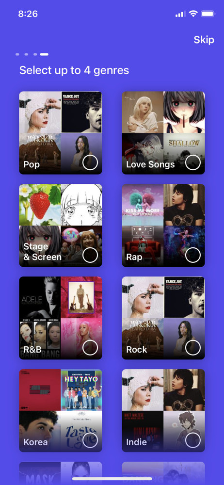 Smule Select genres screenshot