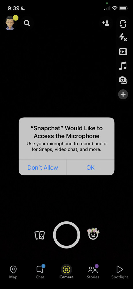 Snapchat Enable microphone screenshot