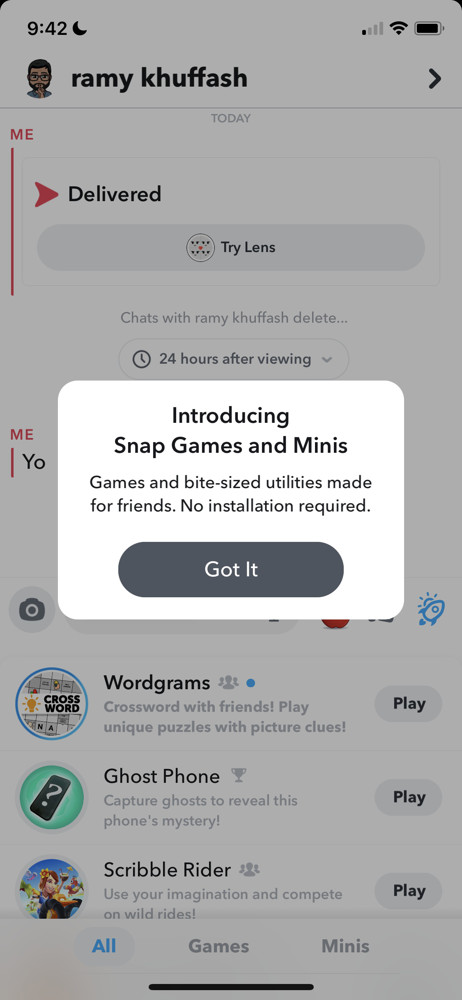 Snapchat Guide modal screenshot