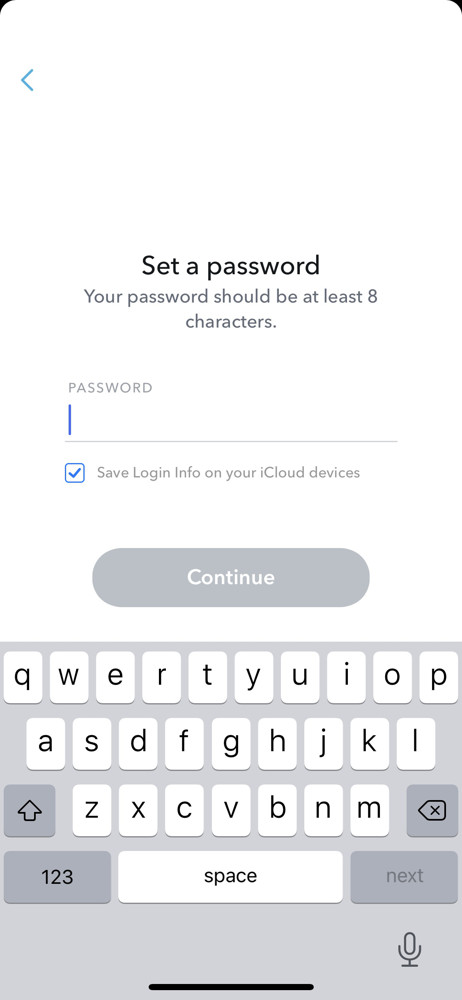 Snapchat Set password screenshot
