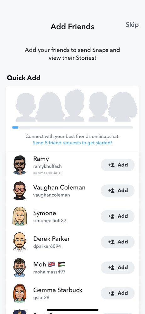 Snapchat Add friends screenshot