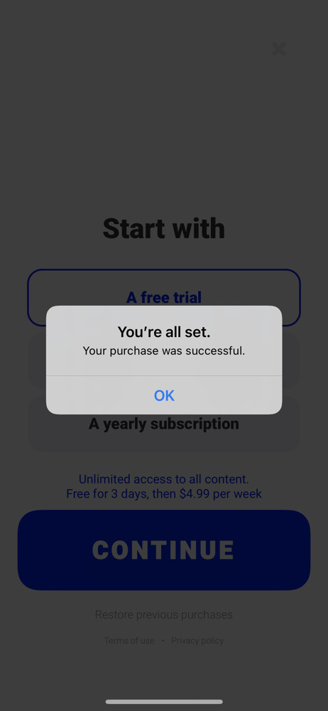 Snax Purchase successful screenshot
