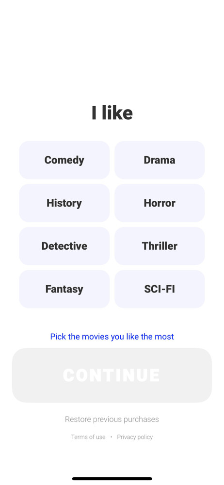 Snax Select interests screenshot