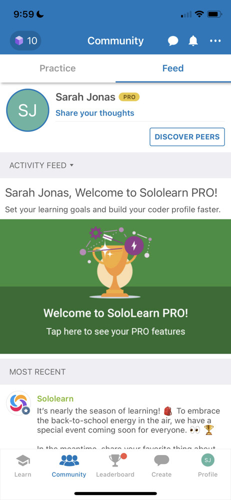 Sololearn Activity feed screenshot
