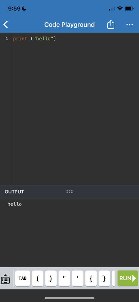 Sololearn Code editor screenshot