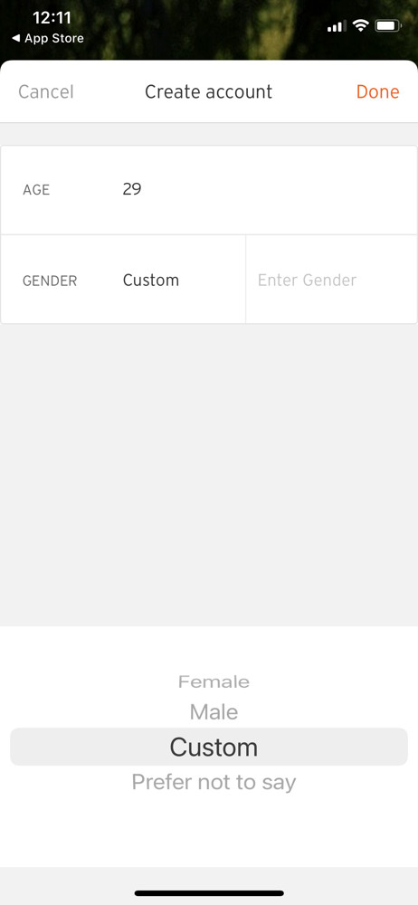 SoundCloud Select gender screenshot