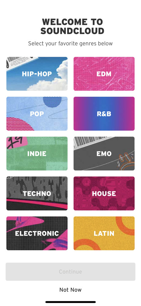 SoundCloud Select interests screenshot