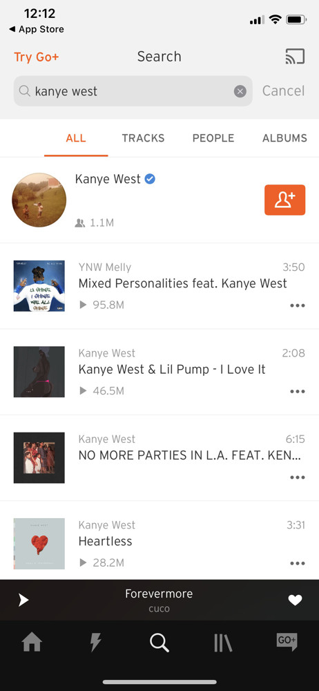 SoundCloud Search results screenshot