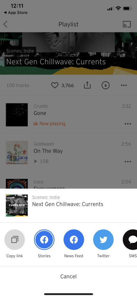 SoundCloud Share sheet screenshot