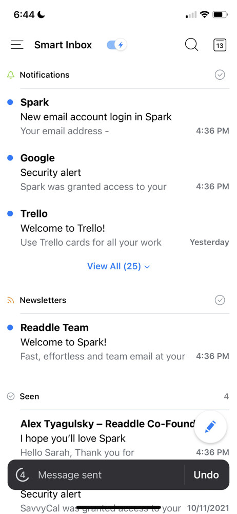 Spark Email sent screenshot