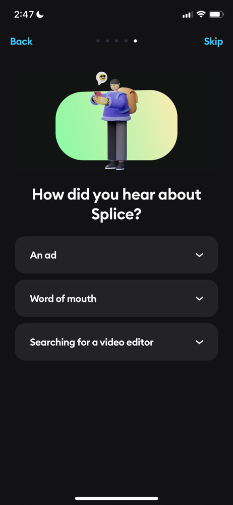 Splice Onboarding question screenshot