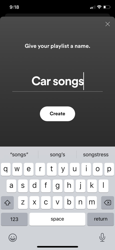 Spotify Create playlist screenshot
