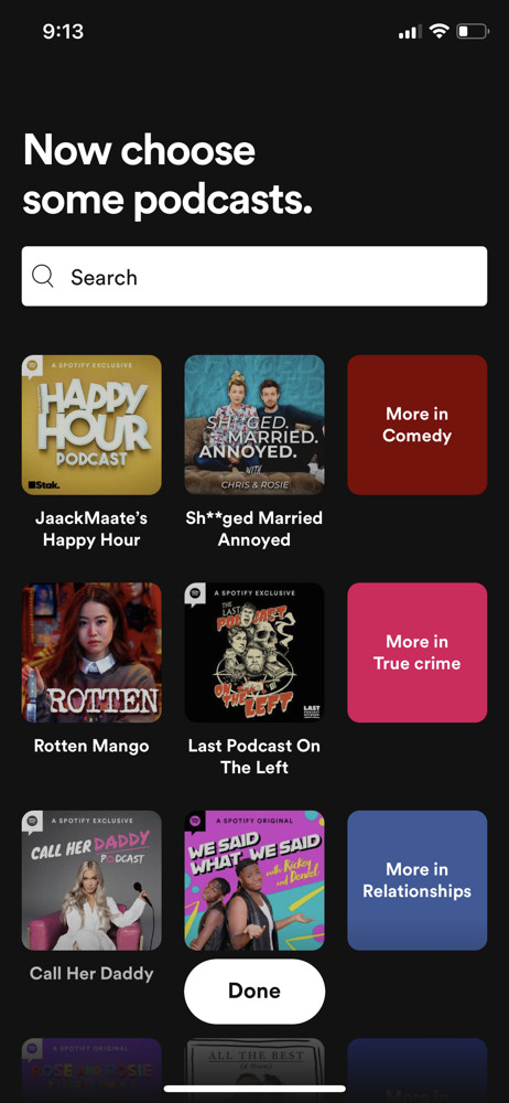 Spotify Select podcasts screenshot